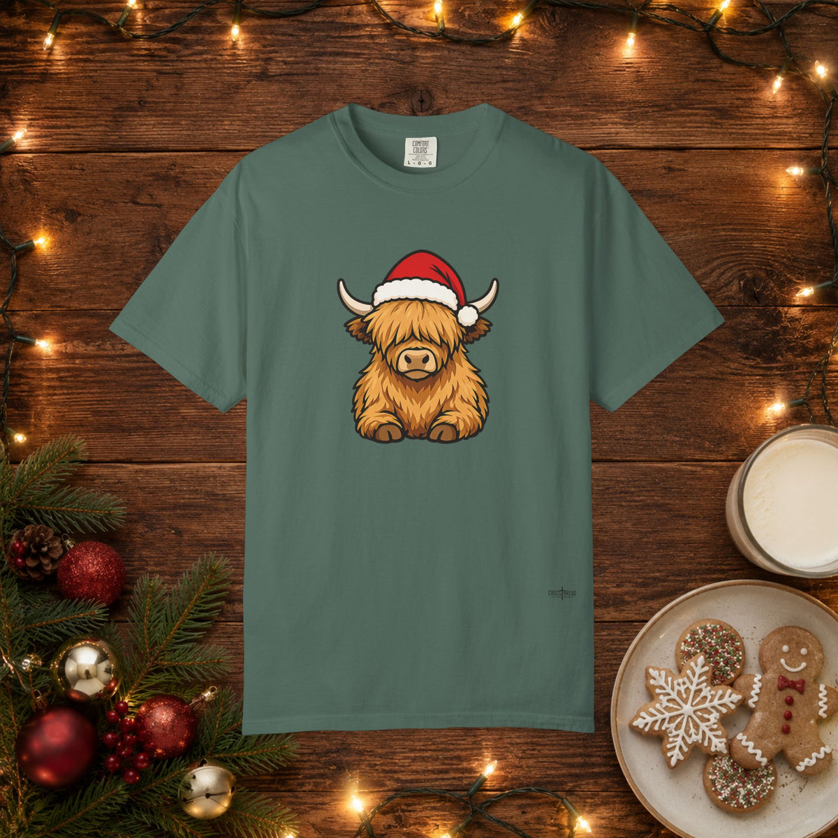 Highland Cow Santa Hat Comfort Colors Shirt