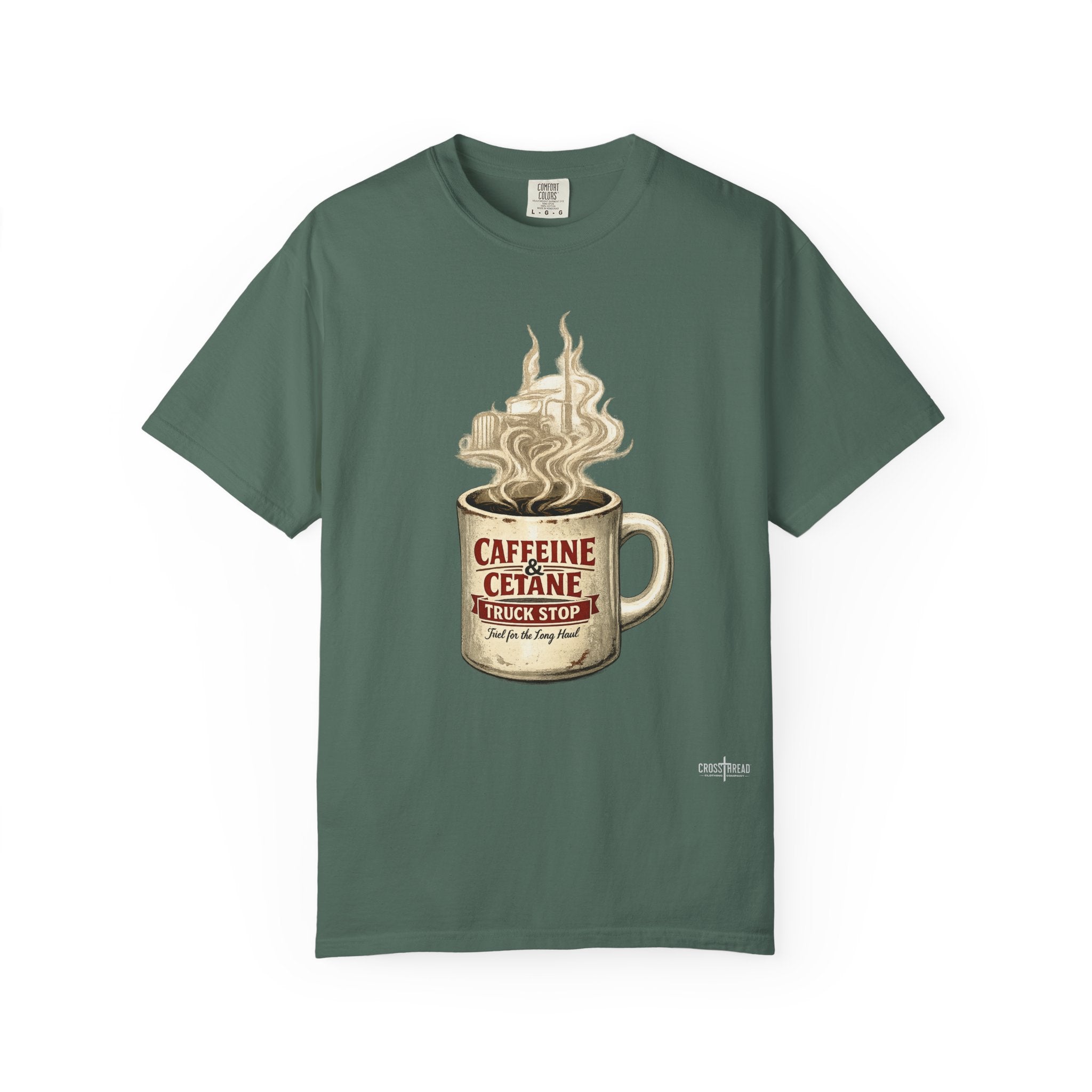 Coffee Mug Graphic T-Shirt — "Caffeine & Cetane" Vintage Coffee Design