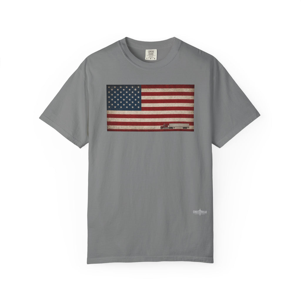 American Flag Big Rig Trucker T-Shirt — Patriotic Semi Truck Tee