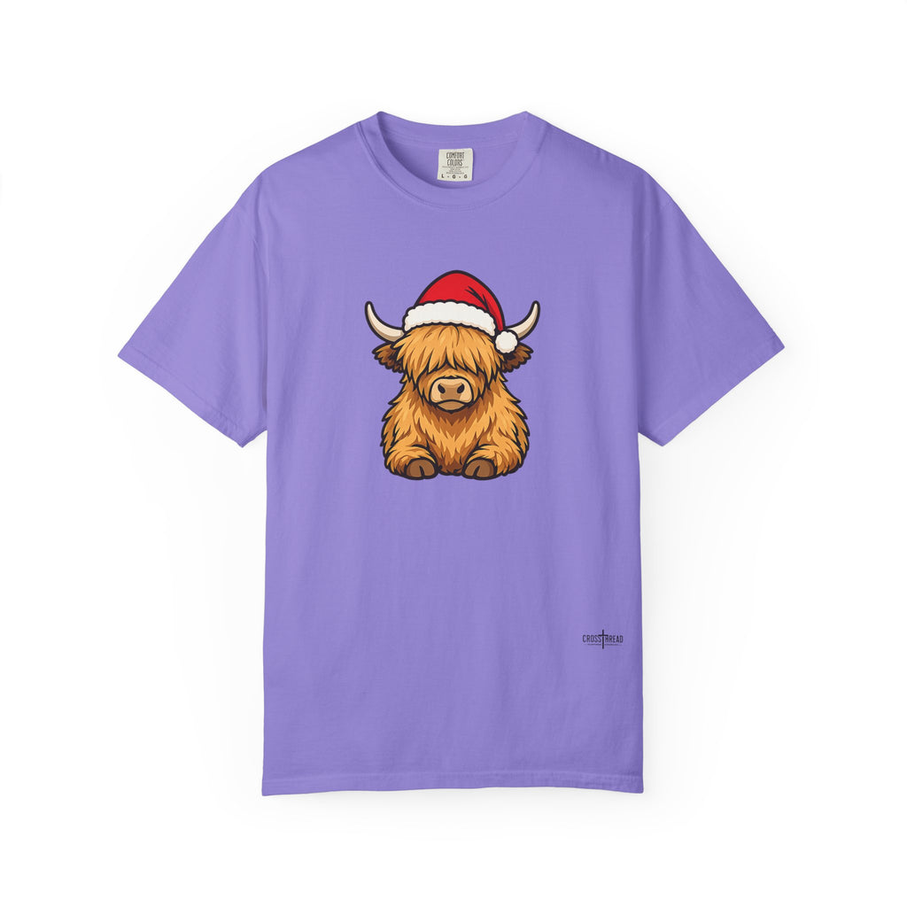 Highland Cow Santa Hat Comfort Colors Shirt
