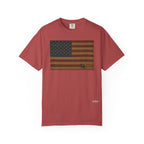 Patriotic Farmer T-Shirt — American Flag with Combine Harvester | American Grain Harvest Tee
