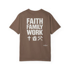 Faith Family Work T-Shirt — Inspirational Christian Men’s Tee