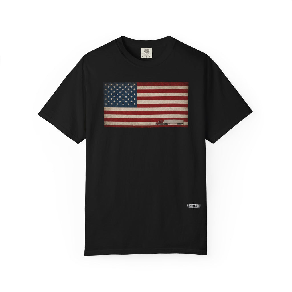 American Flag Big Rig Trucker T-Shirt — Patriotic Semi Truck Tee