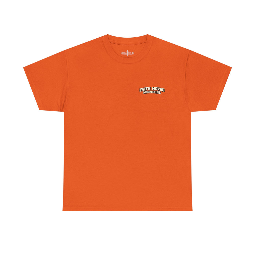 Faith Moves Mountains T‑Shirt — Inspirational Mountain & Bulldozer Graphic Tee