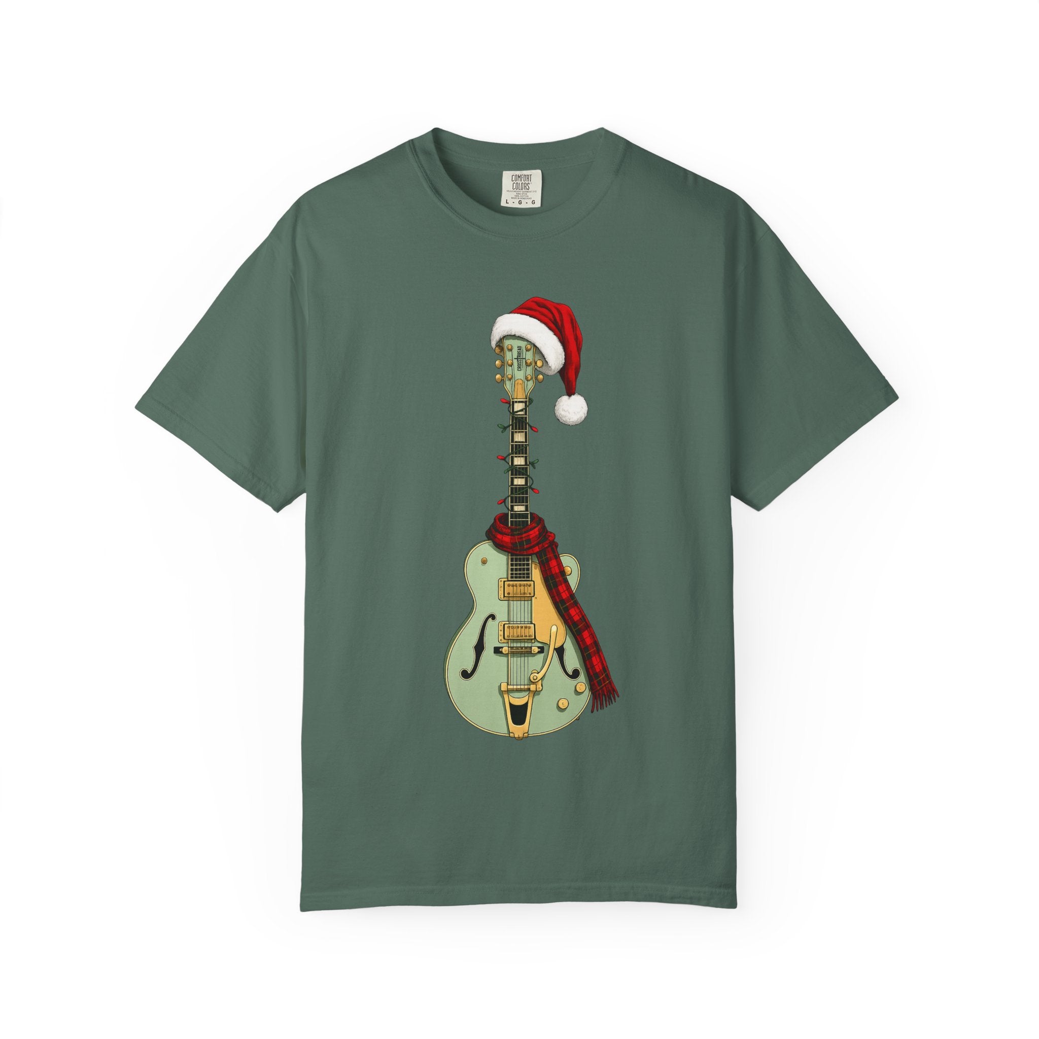 Christmas Aspen Green Hollowbody Guitar Comfort Colors Shirt