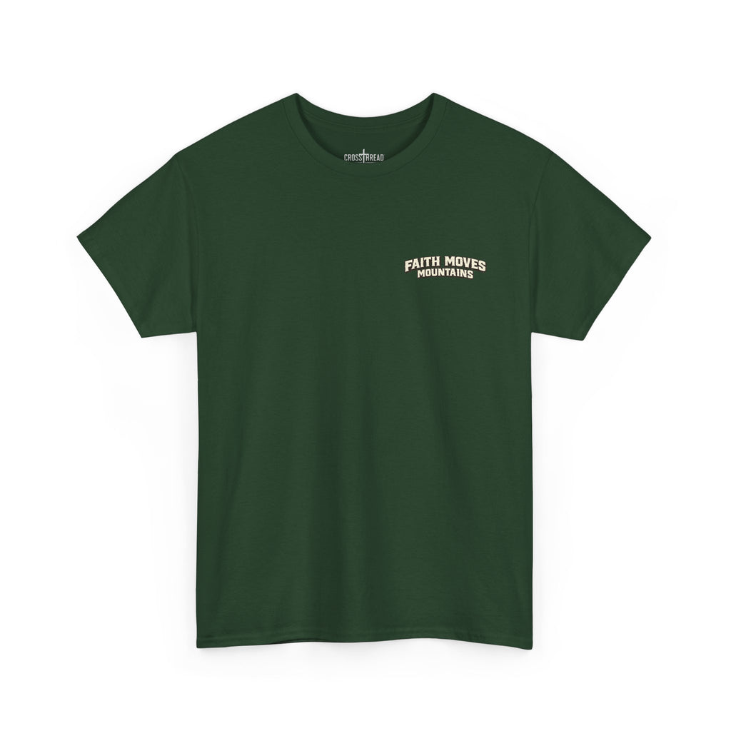 Faith Moves Mountains T‑Shirt — Inspirational Mountain & Bulldozer Graphic Tee