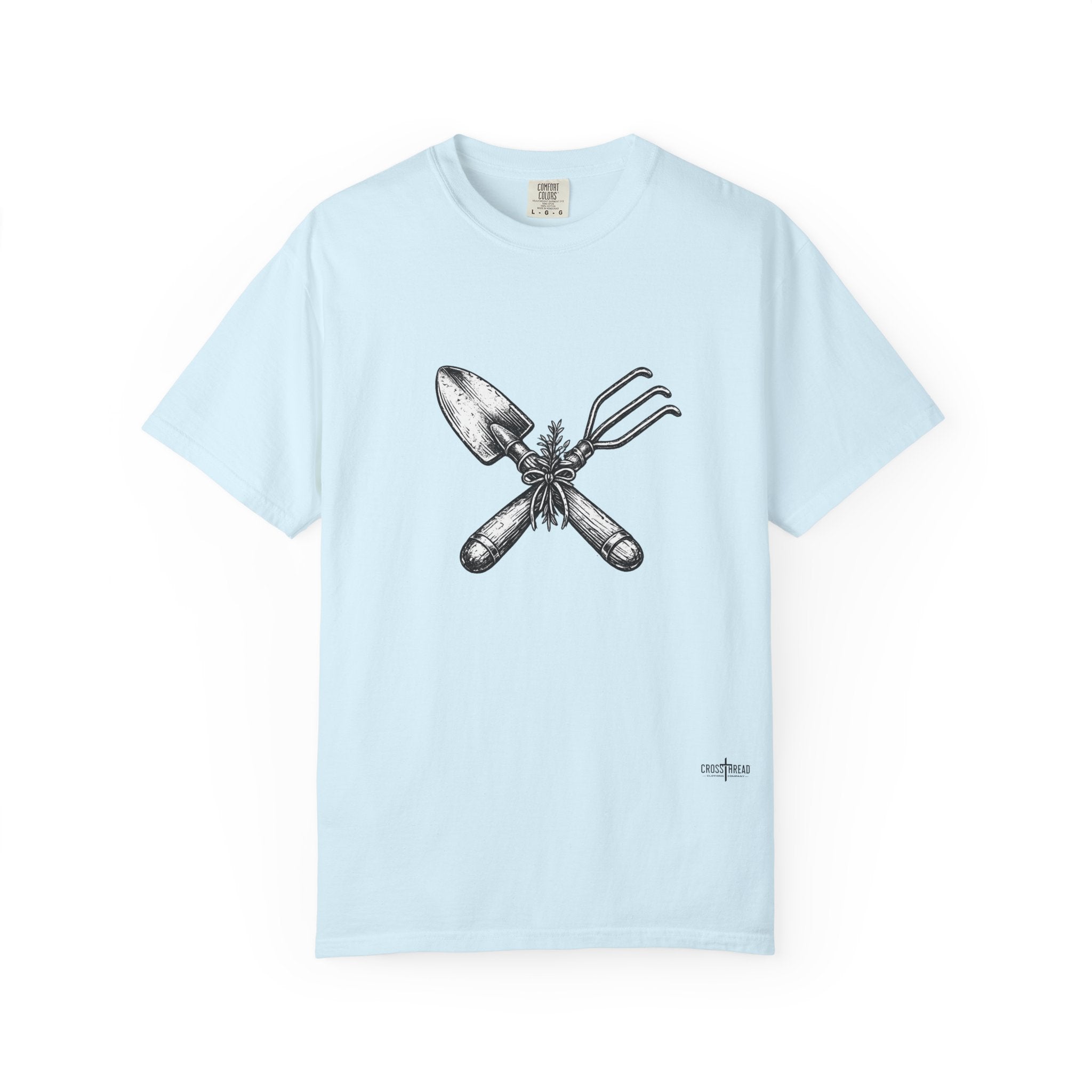 Gardener Crossed Trowel & Cultivator Tee — Vintage Gardening Tool Graphic Shirt
