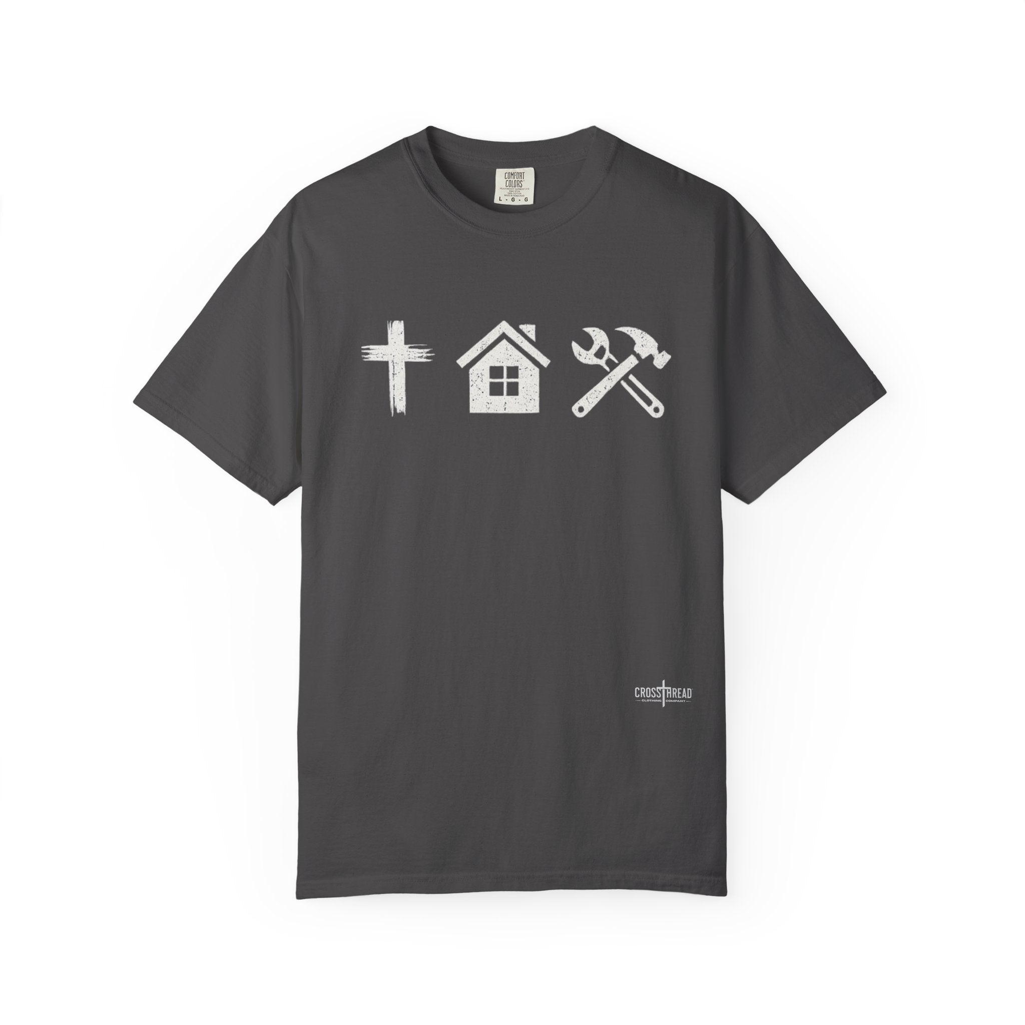 Faith Family Work T-Shirt — Inspirational Christian Men’s Tee