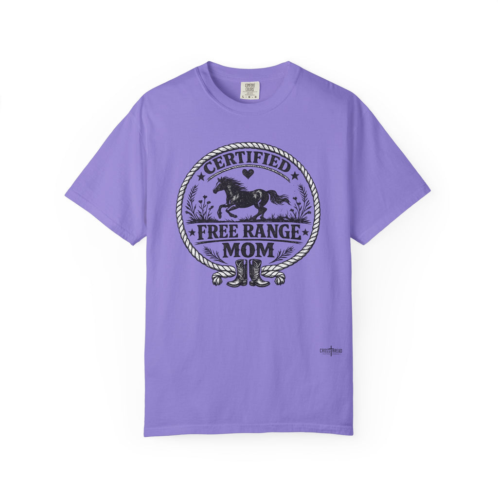 Certified Free Range Mom T-Shirt —  Farm Mom Tee, Horse & Boots Graphic