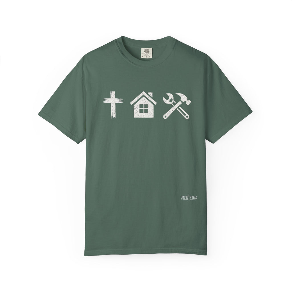 Faith Family Work T-Shirt — Inspirational Christian Men’s Tee