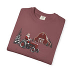 Rustic Santa Tractor and Barn Comfort Colors Shirt