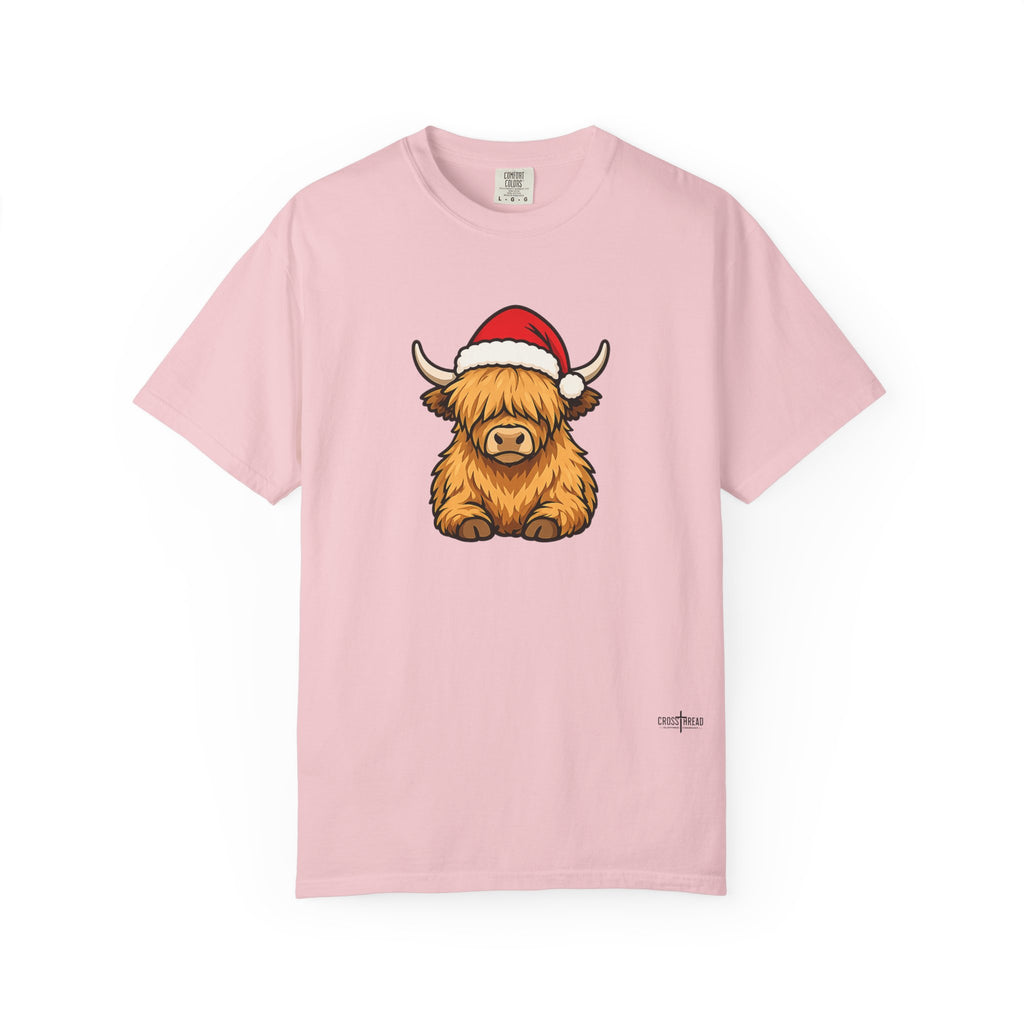Highland Cow Santa Hat Comfort Colors Shirt
