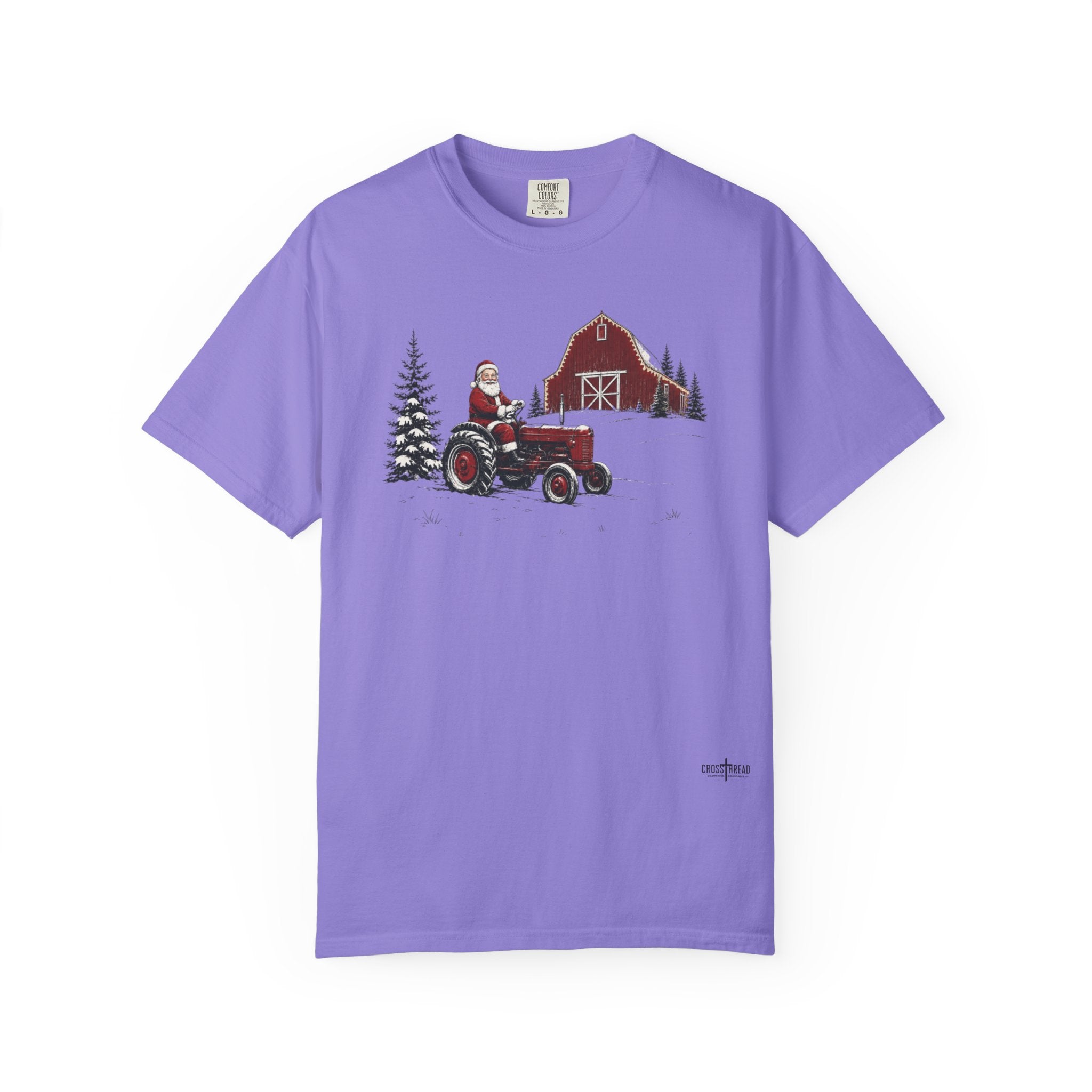 Rustic Santa Tractor and Barn Comfort Colors Shirt