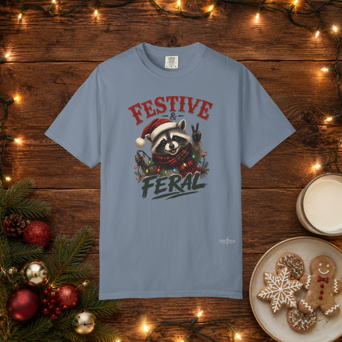 Festive & Feral Raccoon Christmas Comfort Colors T-Shirt