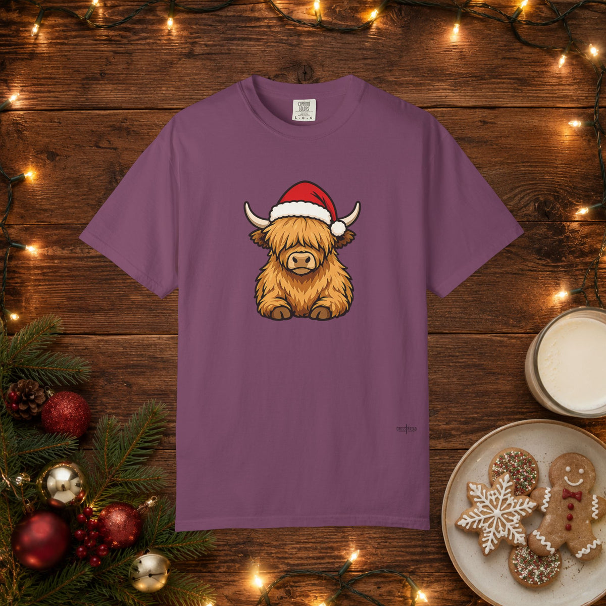 Highland Cow Santa Hat Comfort Colors Shirt