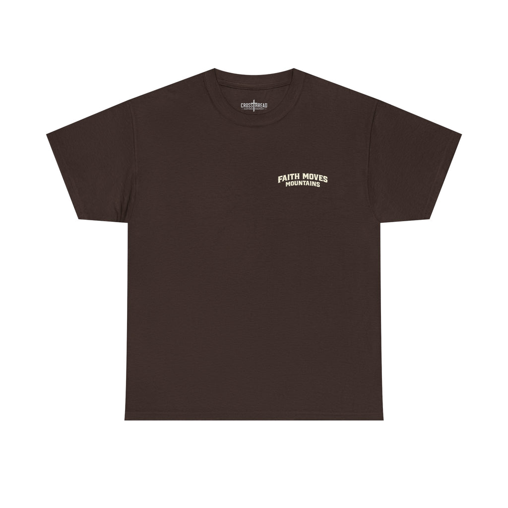 Faith Moves Mountains T‑Shirt — Inspirational Mountain & Bulldozer Graphic Tee