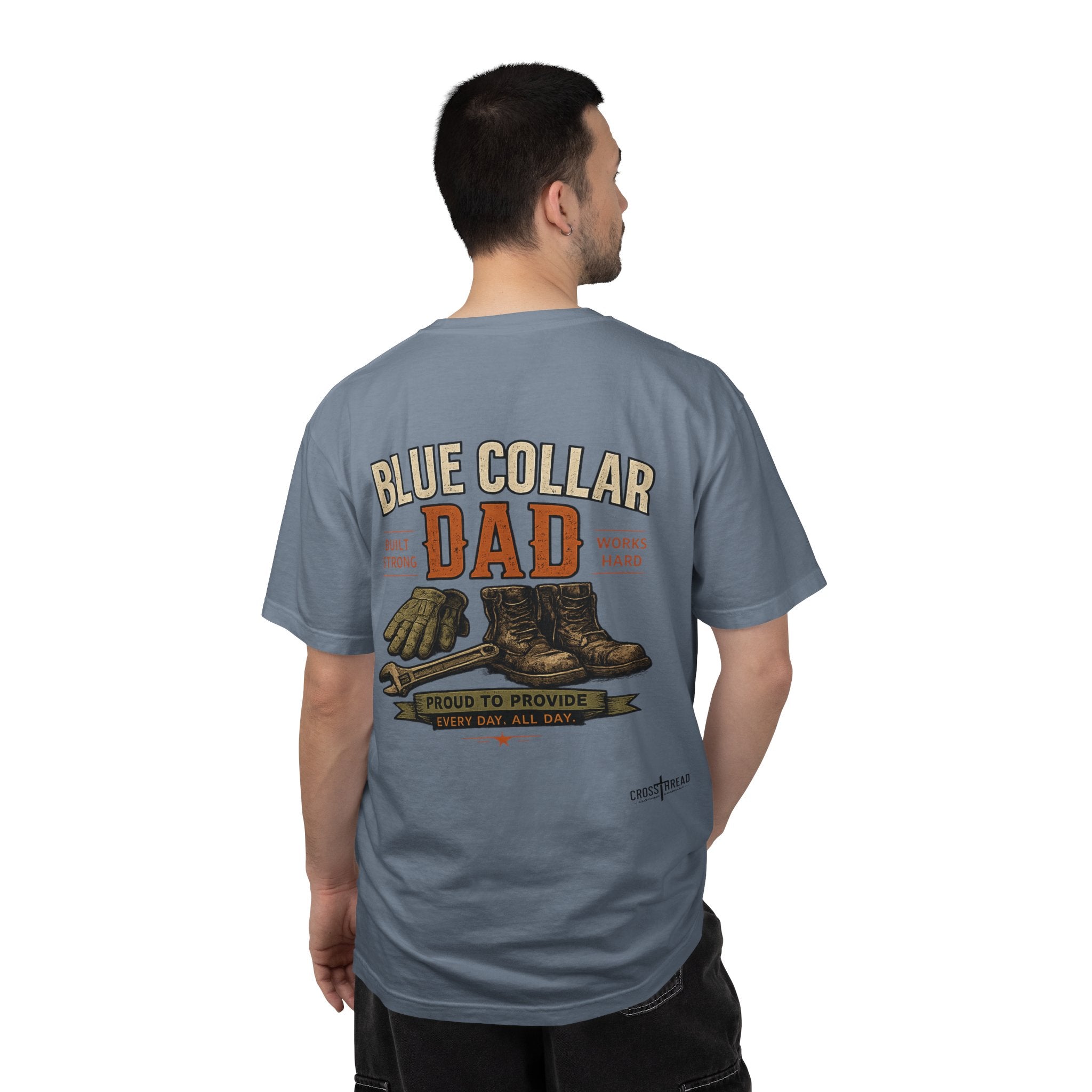 Blue Collar Dad T-Shirt — Vintage Work Gloves and Boots Design
