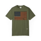 Patriotic Farmer T-Shirt — American Flag with Combine Harvester | American Grain Harvest Tee