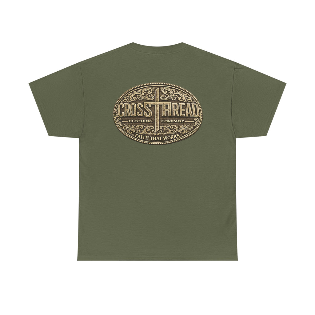 CrossThread Belt Buckle Logo Tee — Faith That Works Cotton T-Shirt