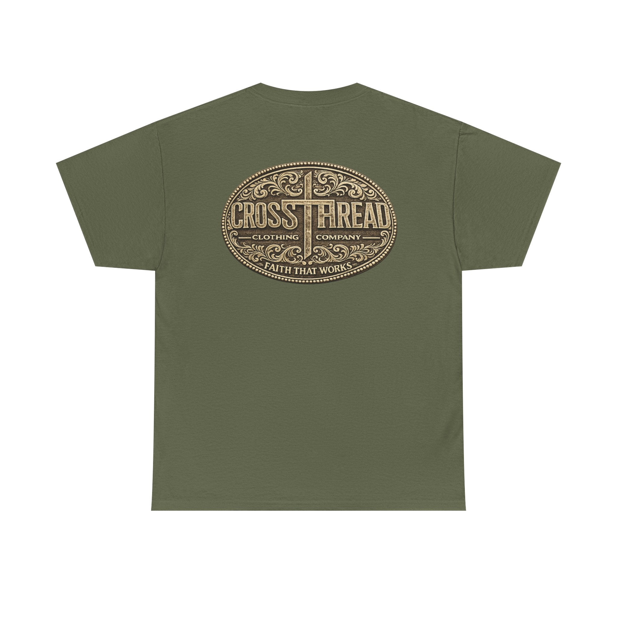 CrossThread Belt Buckle Logo Tee — Faith That Works Cotton T-Shirt