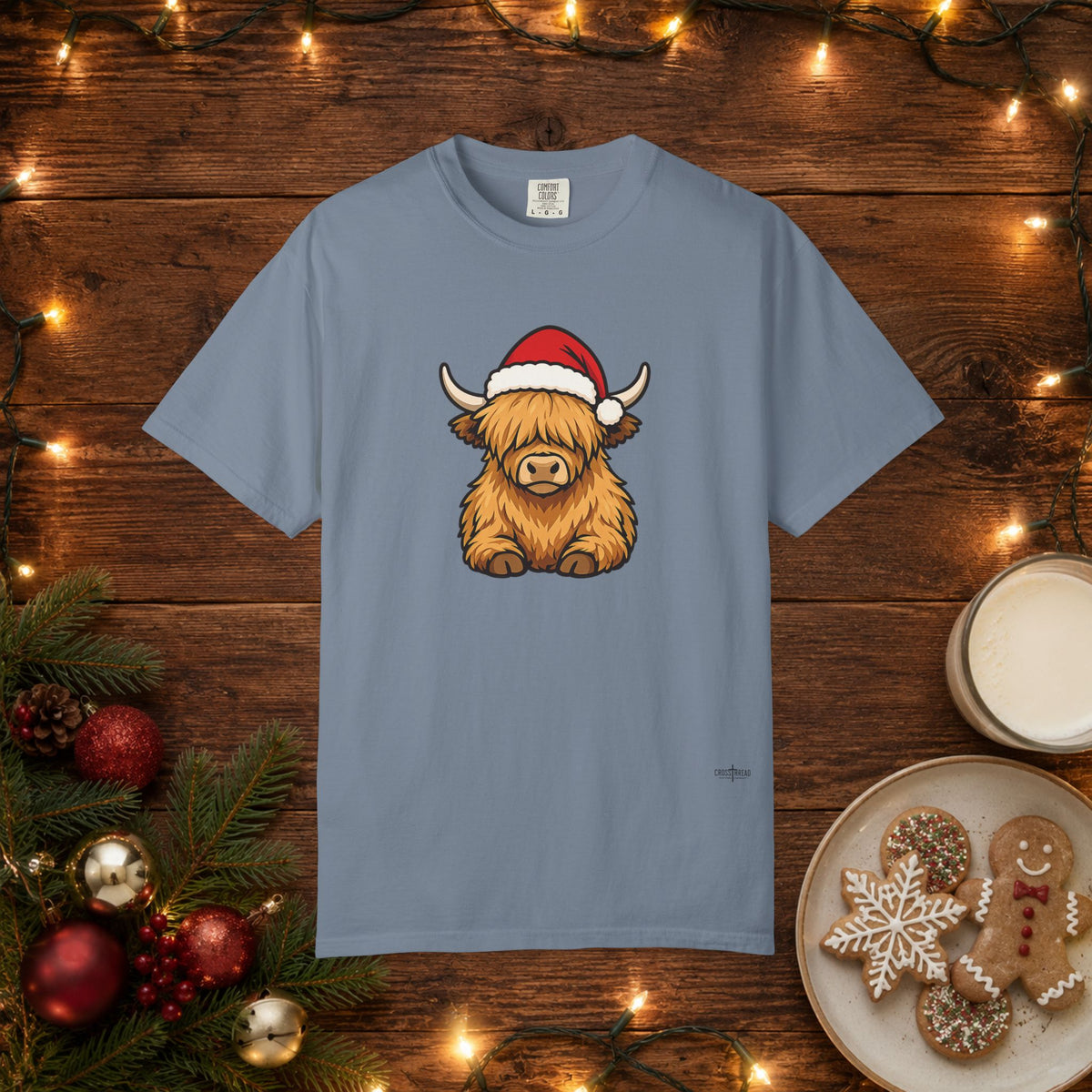 Highland Cow Santa Hat Comfort Colors Shirt