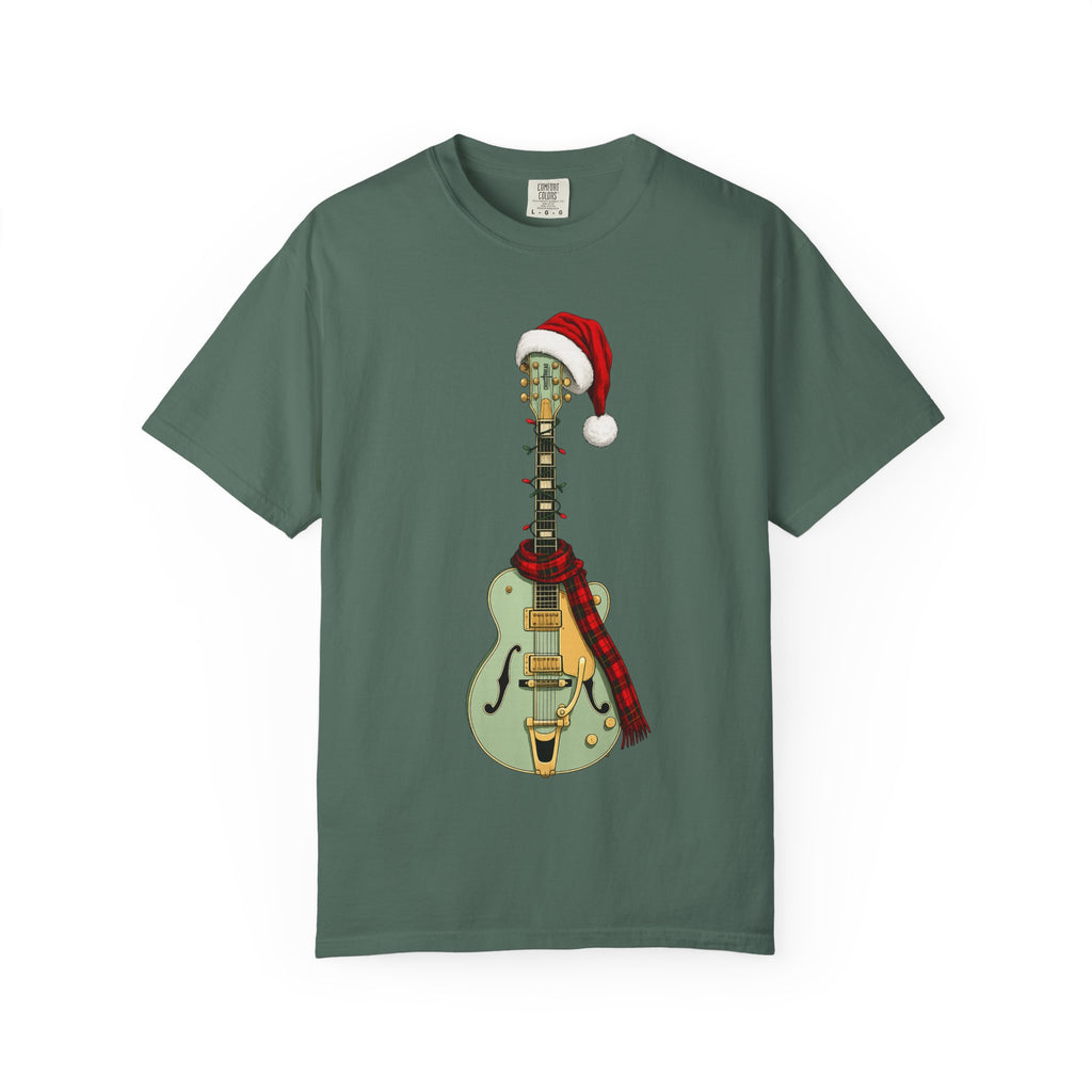 Christmas Aspen Green Hollowbody Guitar Comfort Colors Shirt