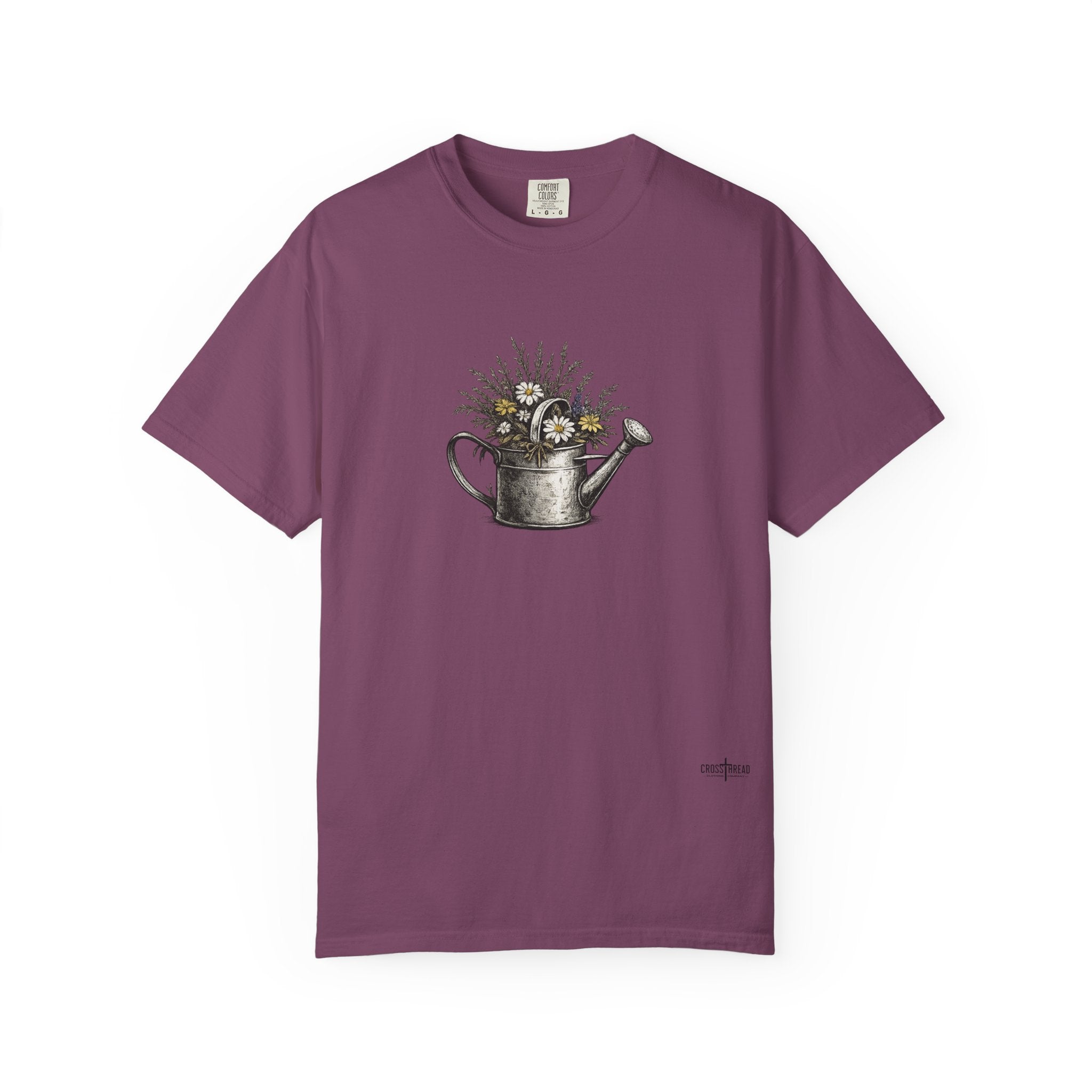 Watering Can Wildflower T-Shirt — Vintage Floral Garden Tee