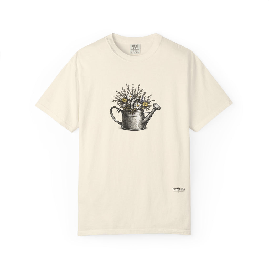 Watering Can Wildflower T-Shirt — Vintage Floral Garden Tee