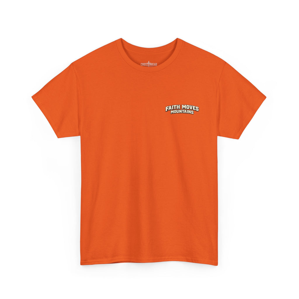 Faith Moves Mountains T‑Shirt — Inspirational Mountain & Bulldozer Graphic Tee