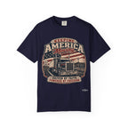 Keeping America Moving Trucker T‑Shirt — “Driven by Faith, Powered by Freedom” Vintage Semi Truck Tee