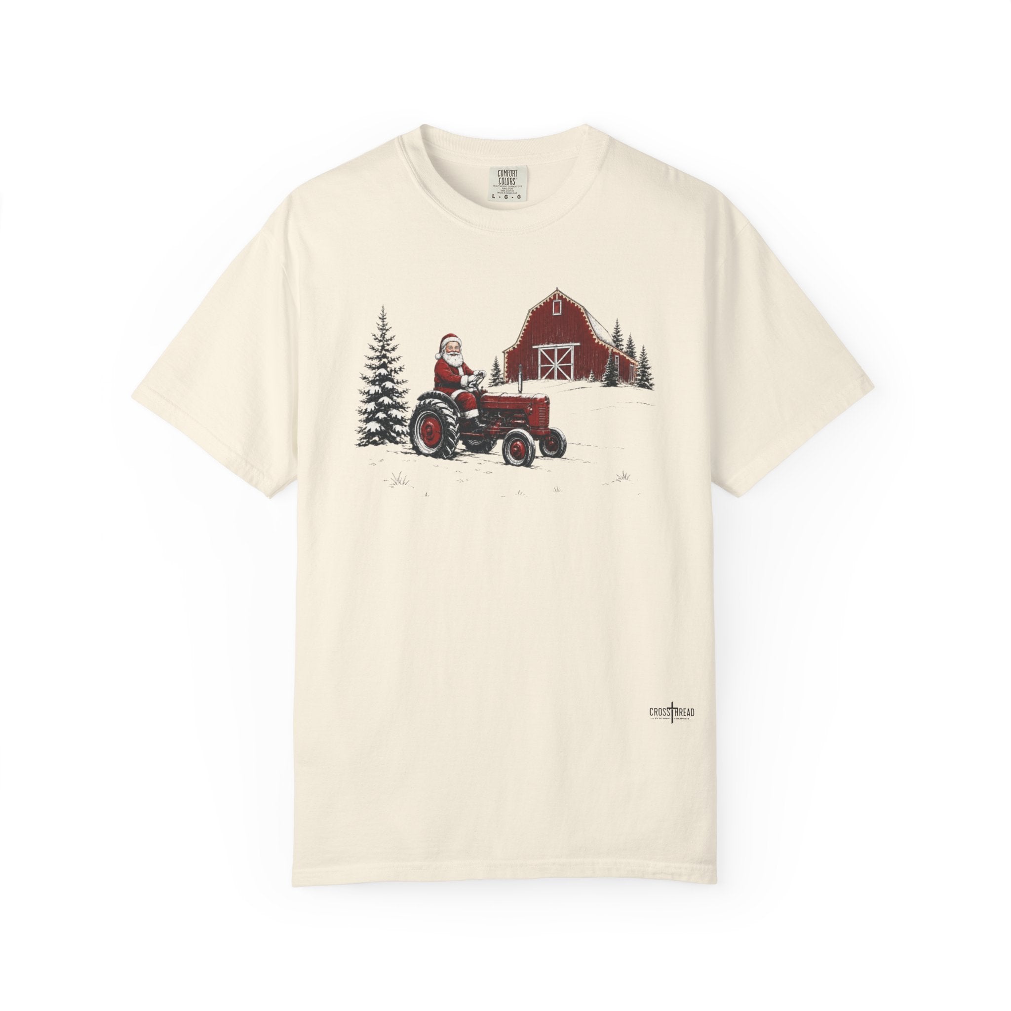 Rustic Santa Tractor and Barn Comfort Colors Shirt