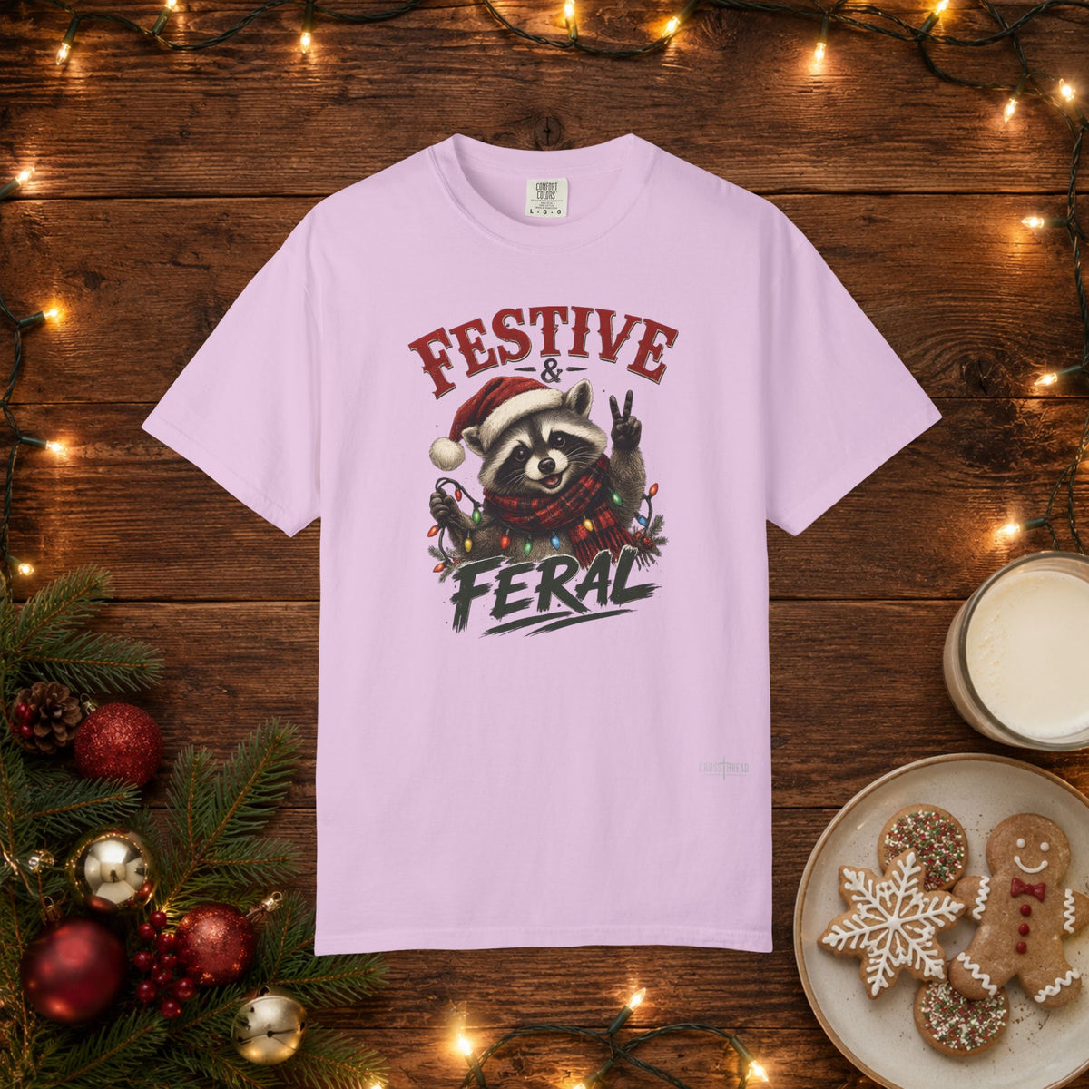 Festive & Feral Raccoon Christmas Comfort Colors T-Shirt