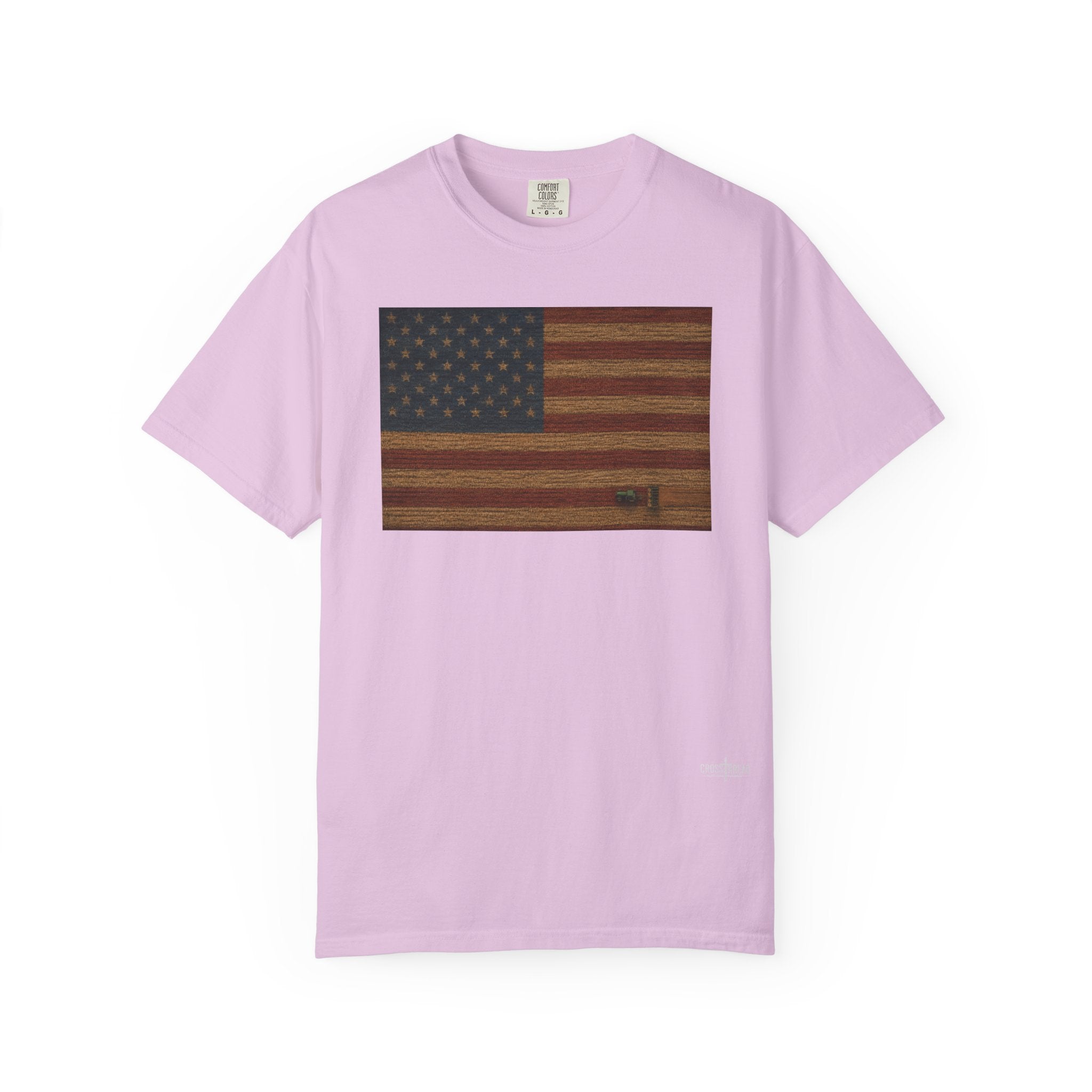 Patriotic Farmer Tractor T‑Shirt — American Flag Farm Tee