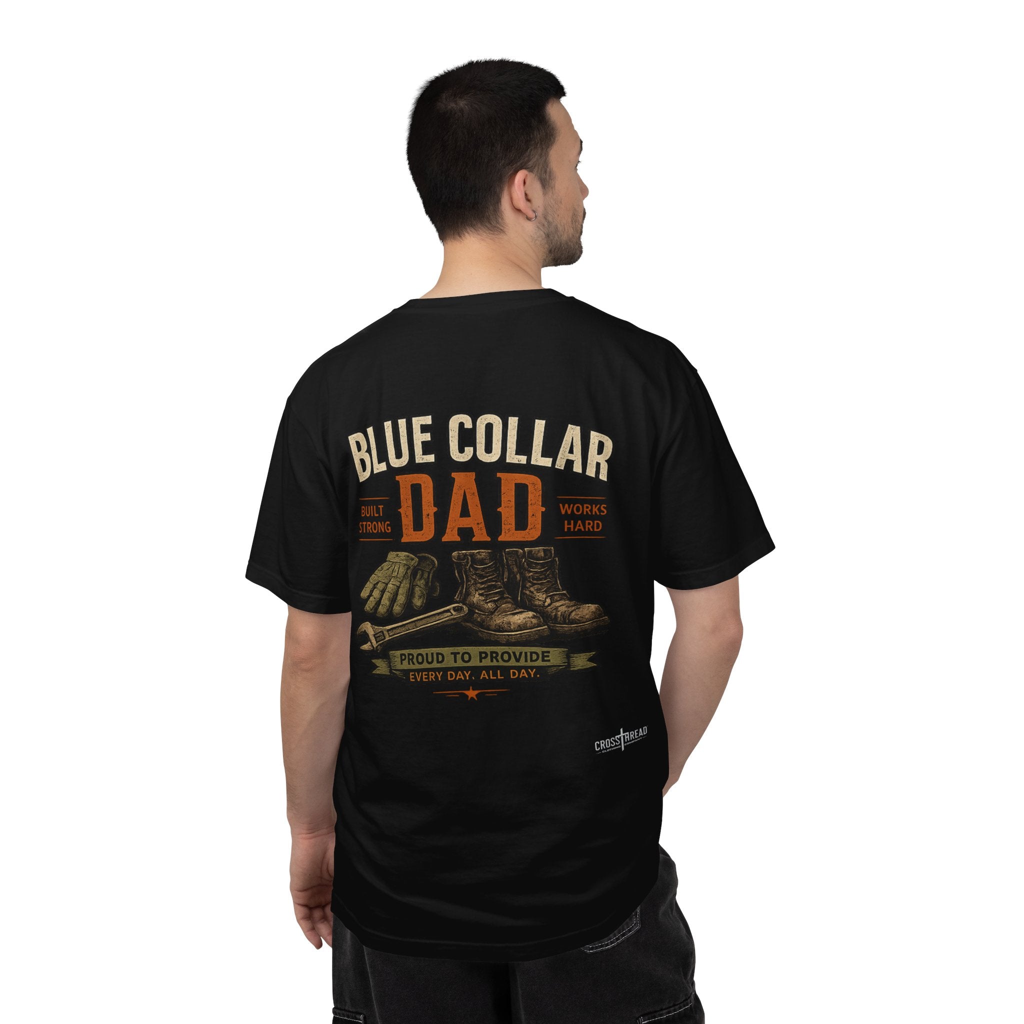 Blue Collar Dad T-Shirt — Vintage Work Gloves and Boots Design