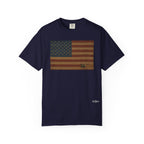 Patriotic Farmer T-Shirt — American Flag with Combine Harvester | American Grain Harvest Tee