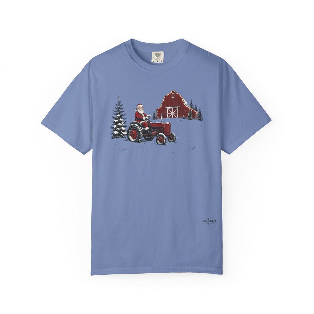 Rustic Santa Tractor and Barn Comfort Colors Shirt