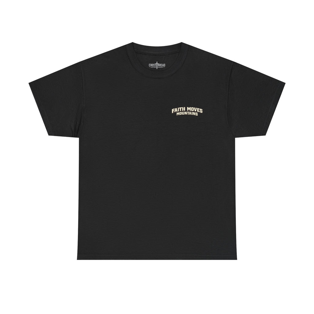Faith Moves Mountains T‑Shirt — Inspirational Mountain & Bulldozer Graphic Tee