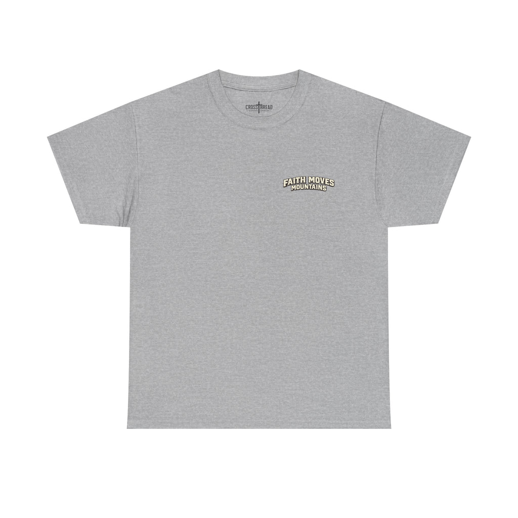 Faith Moves Mountains T‑Shirt — Inspirational Mountain & Bulldozer Graphic Tee