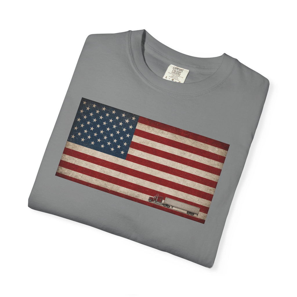 American Flag Big Rig Trucker T-Shirt — Patriotic Semi Truck Tee