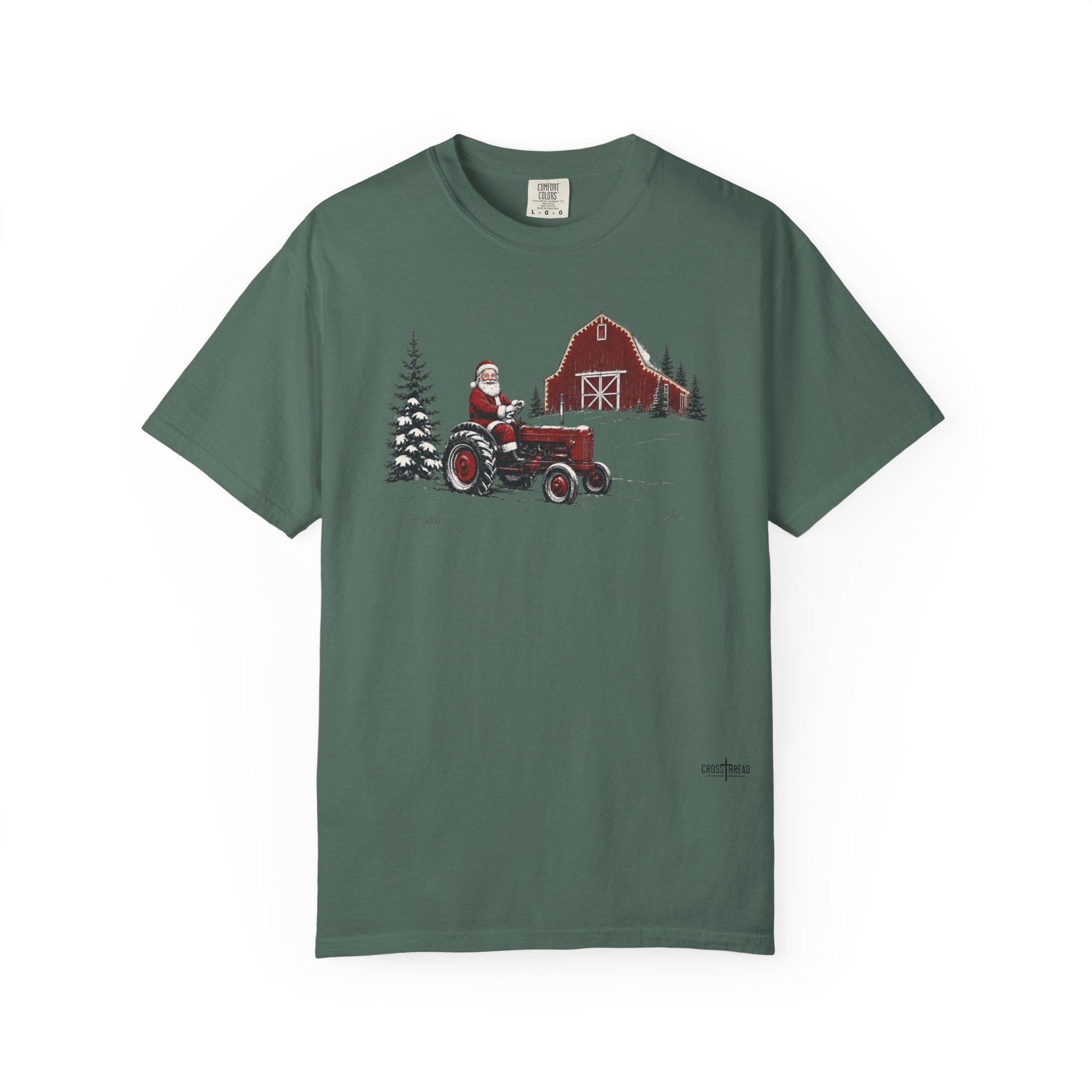Rustic Santa Tractor and Barn Comfort Colors Shirt