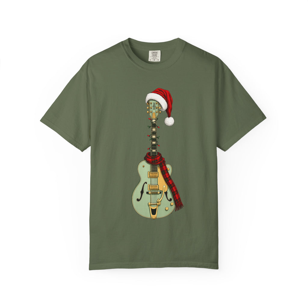 Christmas Aspen Green Hollowbody Guitar Comfort Colors Shirt