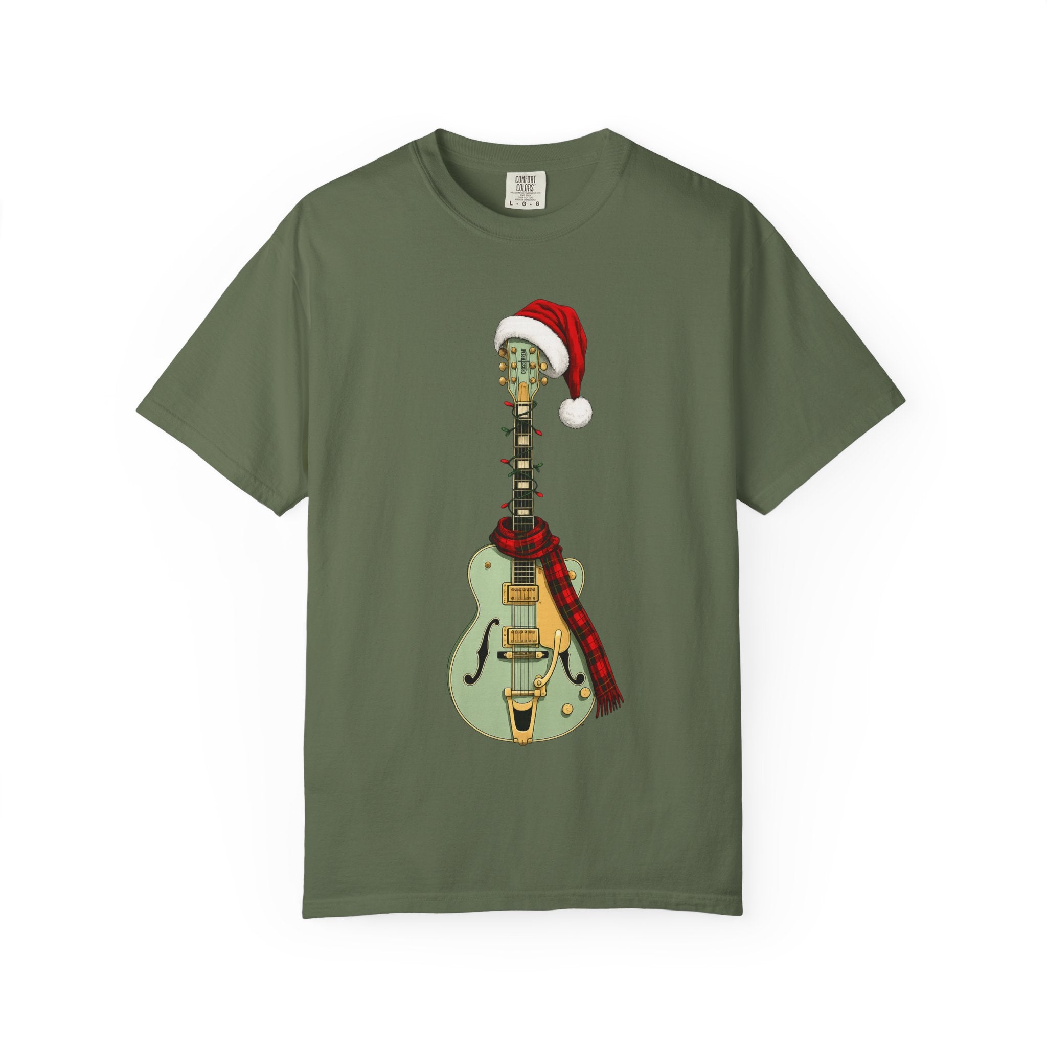 Christmas Aspen Green Hollowbody Guitar Comfort Colors Shirt