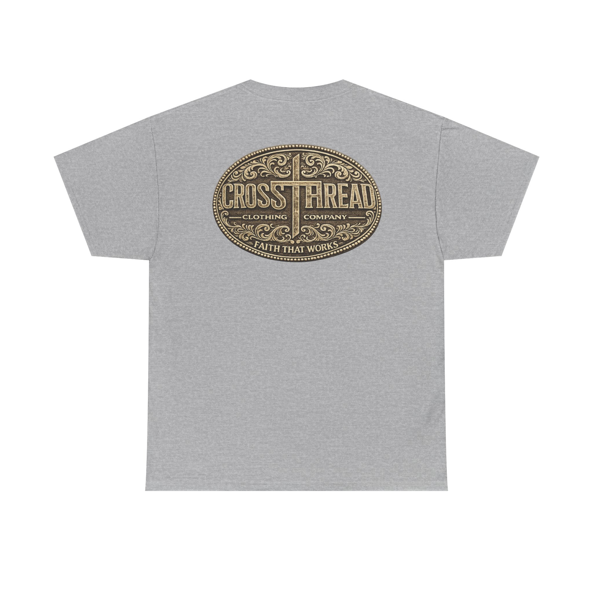 CrossThread Belt Buckle Logo Tee — Faith That Works Cotton T-Shirt
