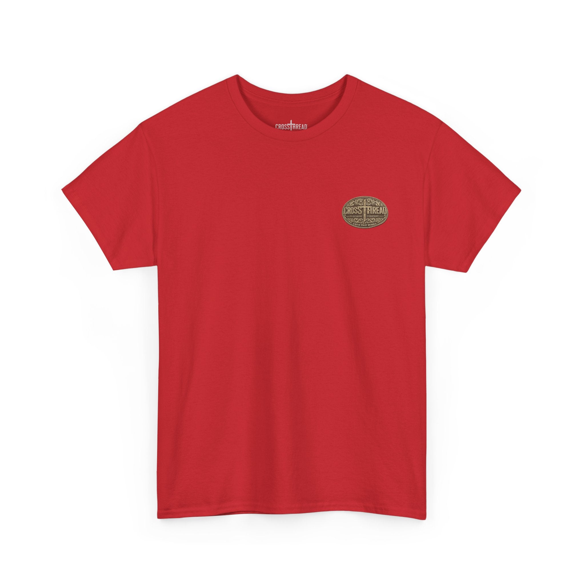 CrossThread Belt Buckle Logo Tee — Faith That Works Cotton T-Shirt