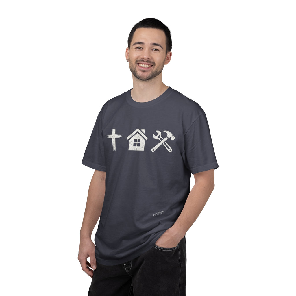 Faith Family Work T-Shirt — Inspirational Christian Men’s Tee