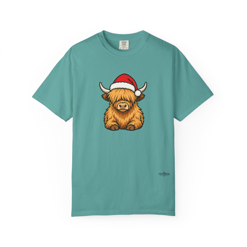 Highland Cow Santa Hat Comfort Colors Shirt