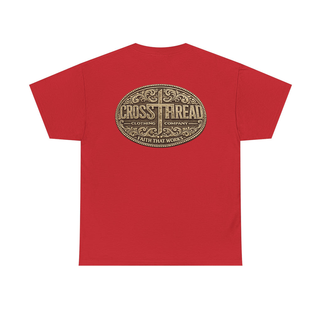 CrossThread Belt Buckle Logo Tee — Faith That Works Cotton T-Shirt