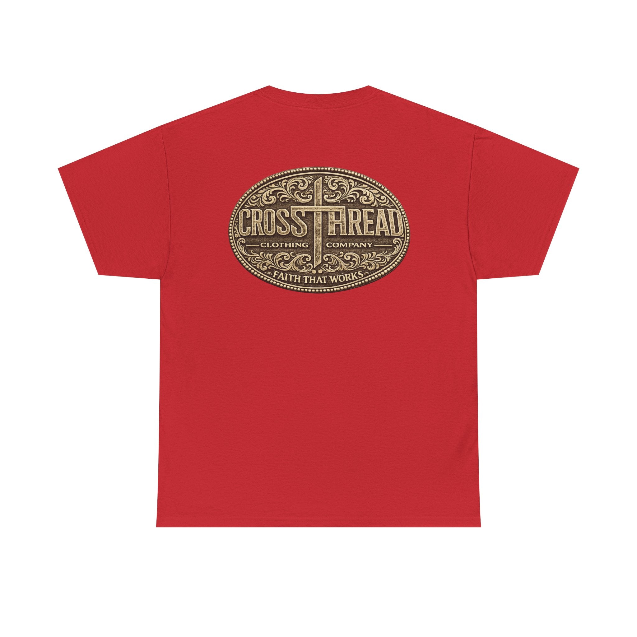 CrossThread Belt Buckle Logo Tee — Faith That Works Cotton T-Shirt