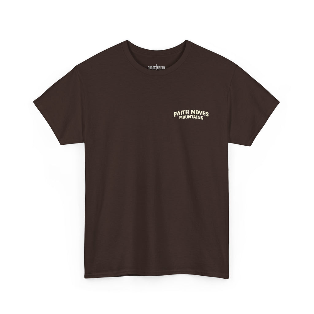 Faith Moves Mountains T‑Shirt — Inspirational Mountain & Bulldozer Graphic Tee