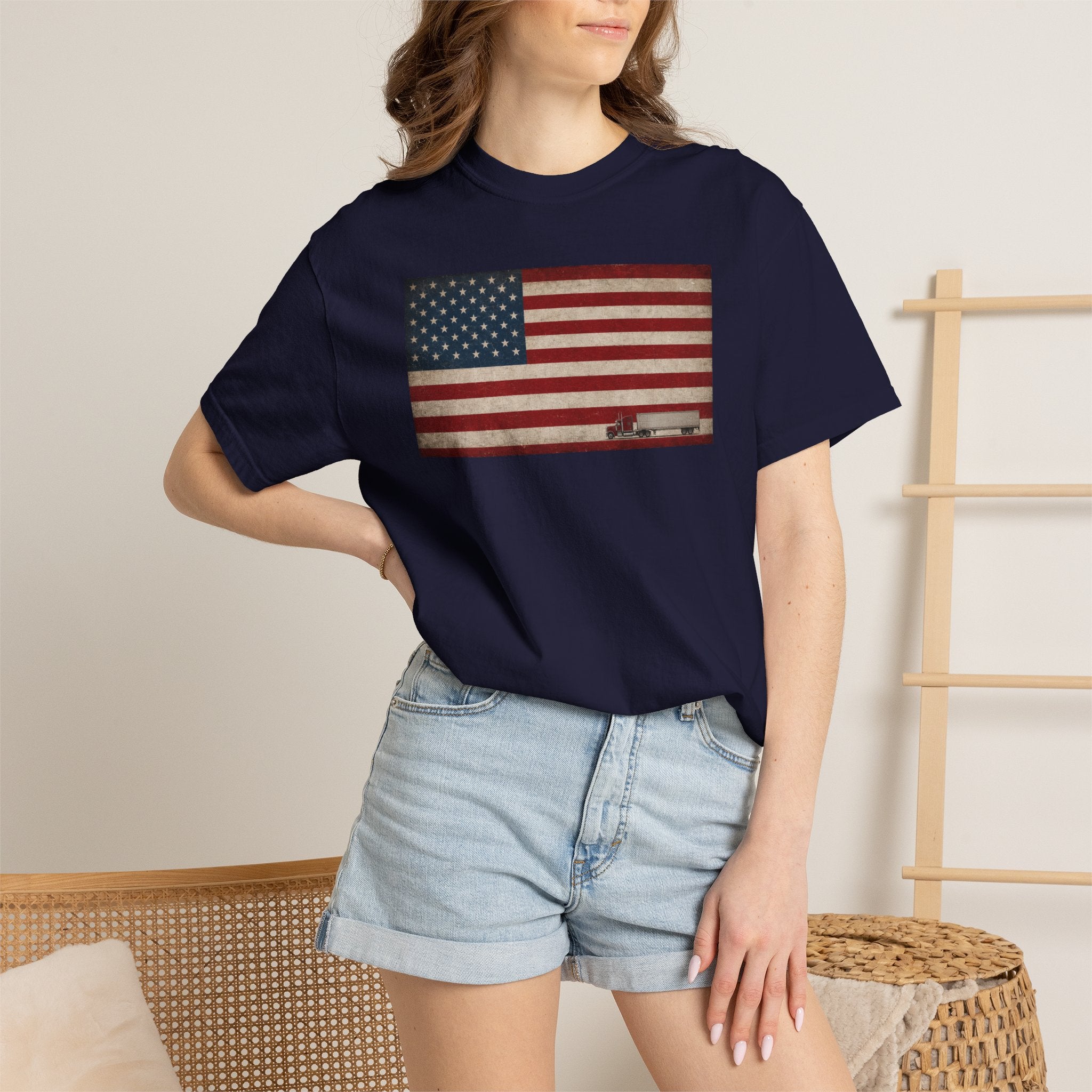 American Flag Big Rig Trucker T-Shirt — Patriotic Semi Truck Tee